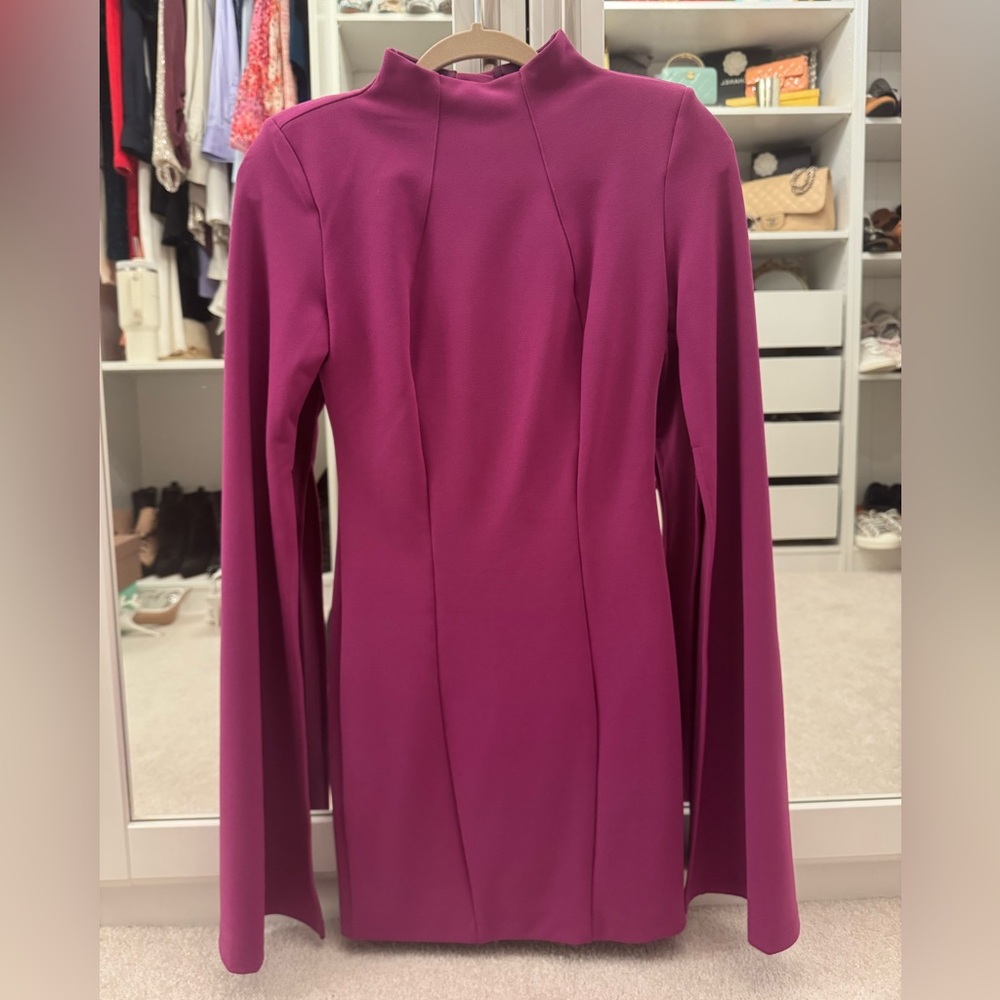 Chic Long Sleeve Magenta Dress